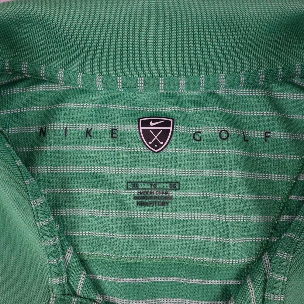 Nike‎ Golf Polo Shirt Mens XL Fit Dry Performance Green Striped Short Sleeve